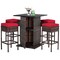 5 Pieces Patio Rattan Bar Table Stool Set Hidden Storage Shelf Cushioned